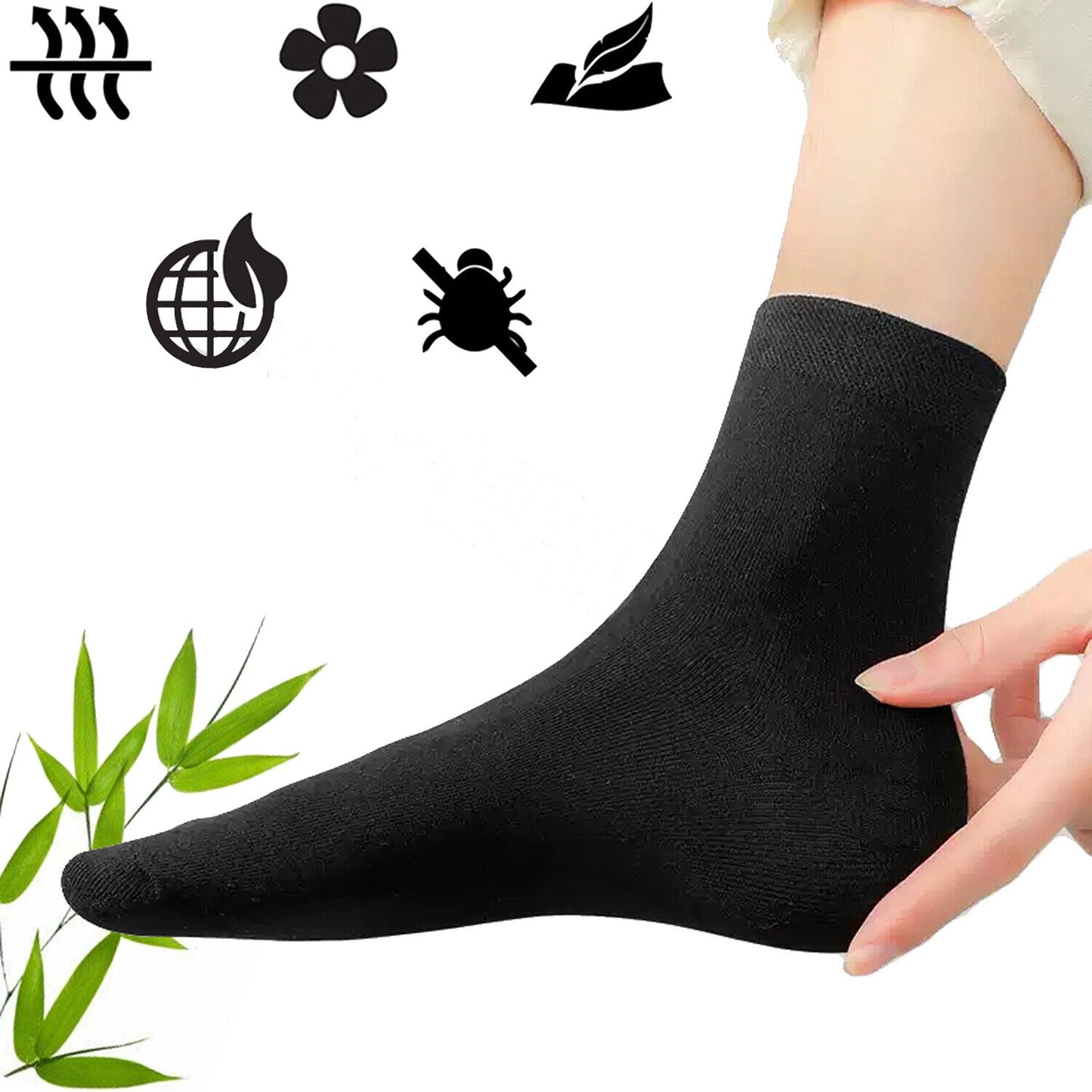 15 Pairs Men Odor-Resistant Bamboo Fiber Socks Black Natural Fabric