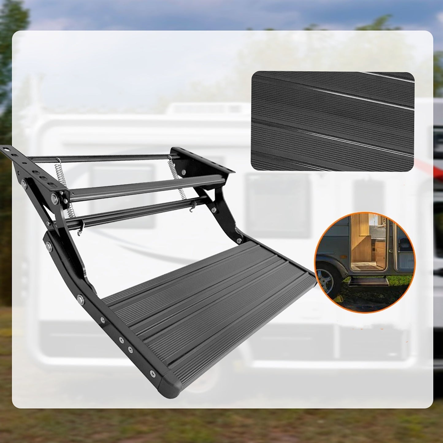 Double Step Folding Caravan Trailer Aluminum Pull Out RV Single Step