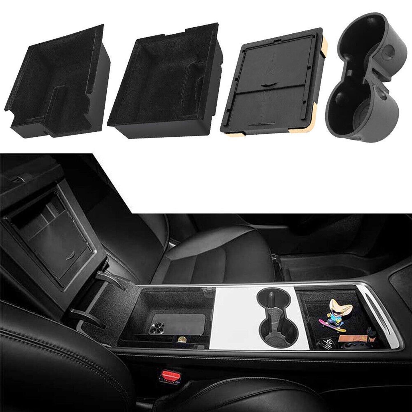 Tesla Model 3 Center Console Organizer with Cup Holder and Storage Box