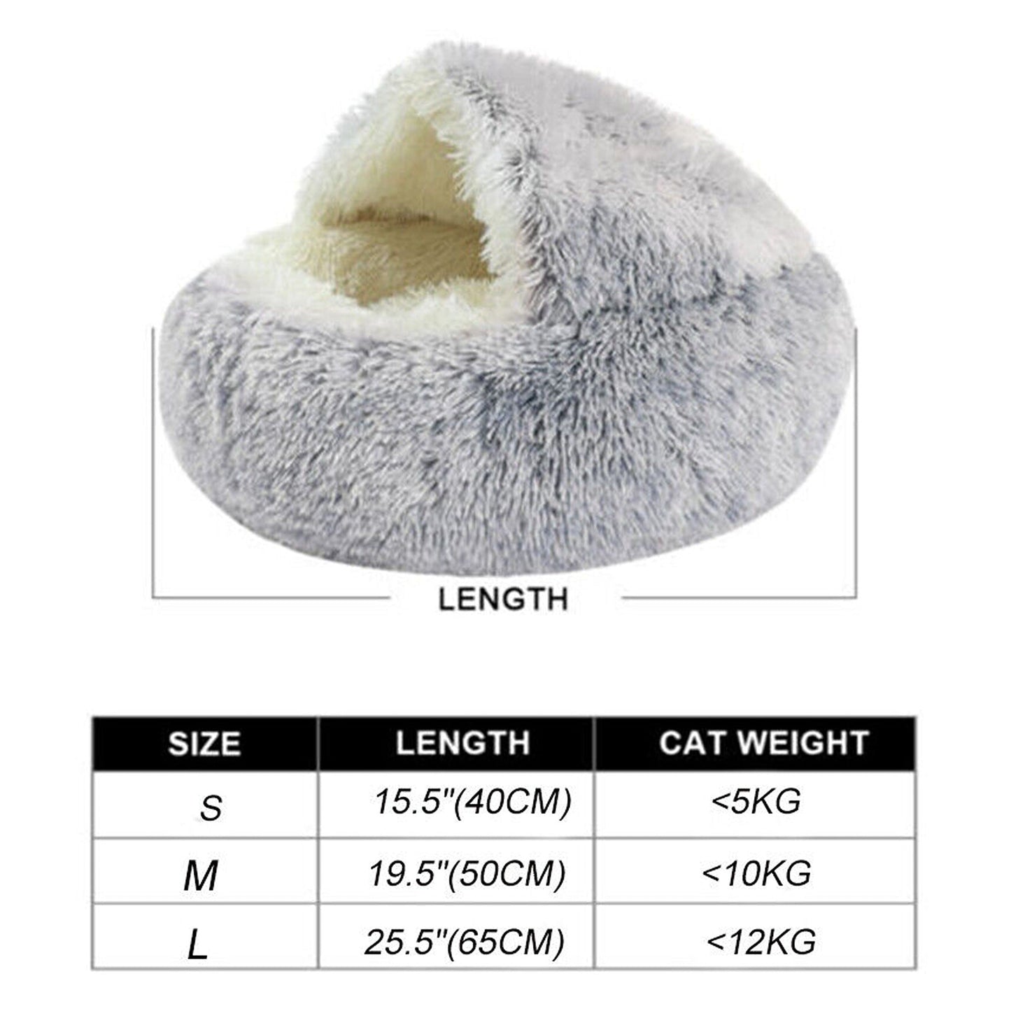 Cuddle Soft Warm Plush Pet Cat Bed Calming Igloo Tent House Grey