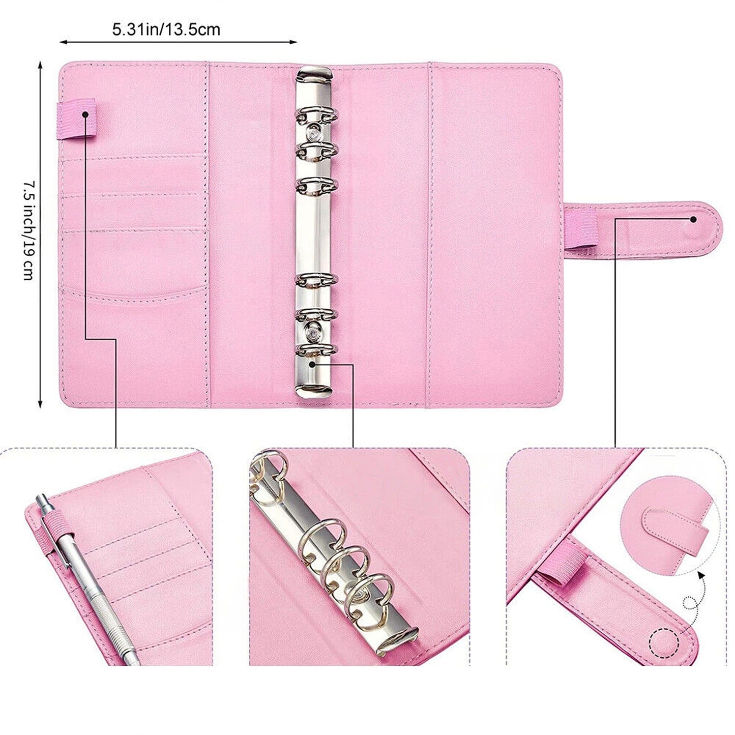 Budget Planner Binder with Cash Pockets PU Leather Notebook A6