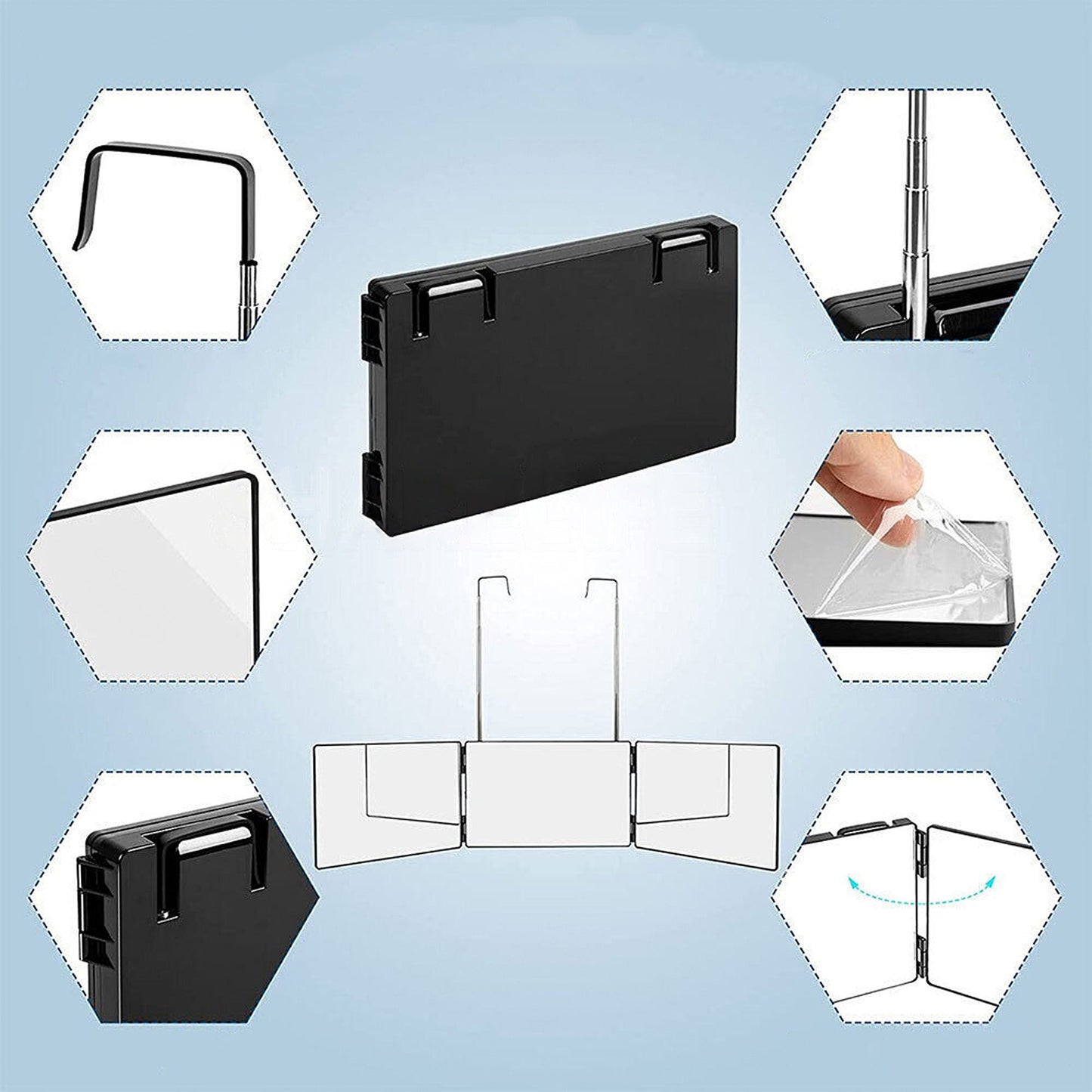 Three-Way Tri-fold Self Haircut and Makeup Mirror Hanging Styling Tool