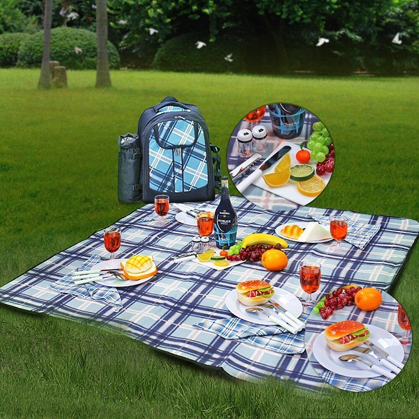 4 Person Picnic Backpack with Insulated Leakproof Cooler Bag