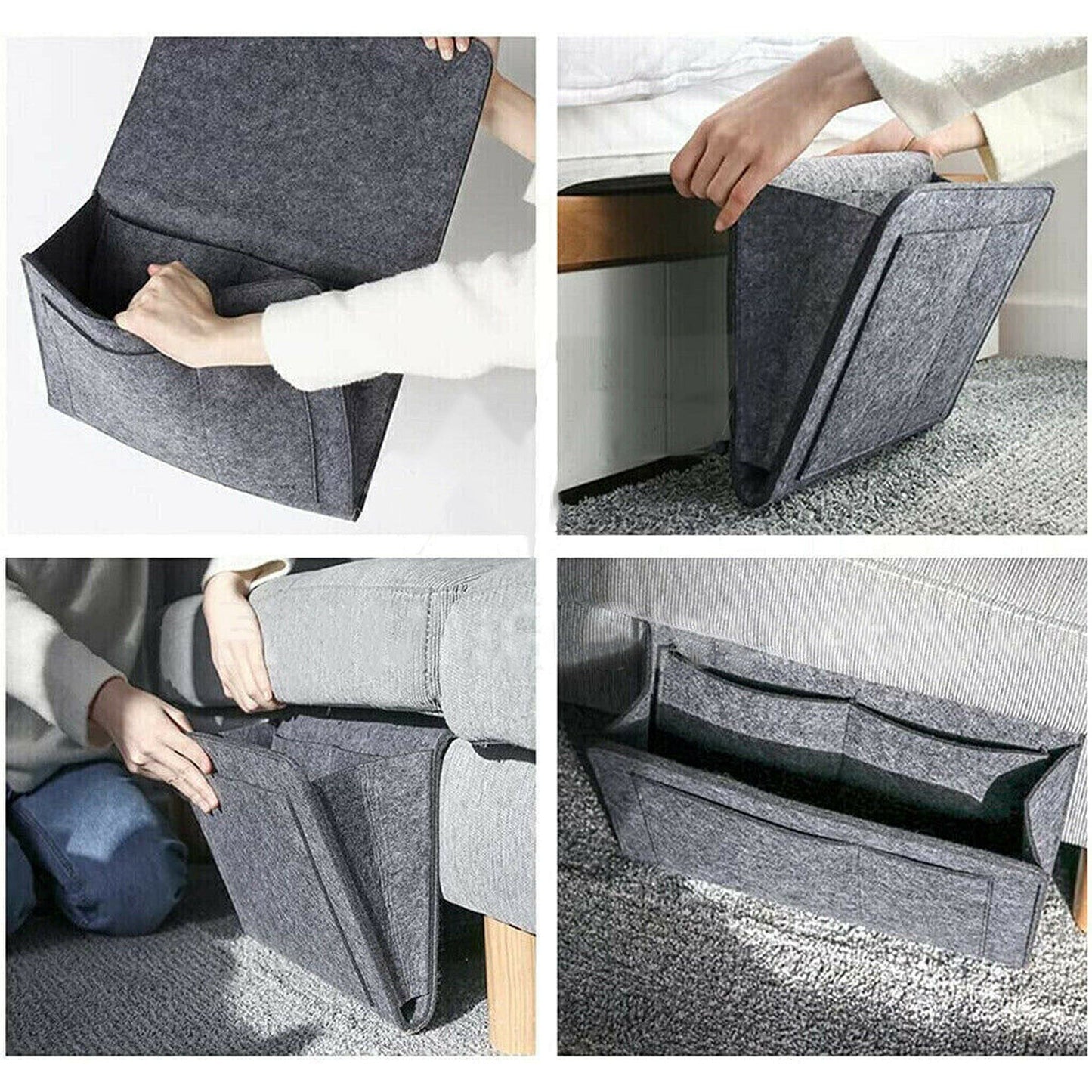 Light Grey Bedside Armrest Storage Organizer with Pockets