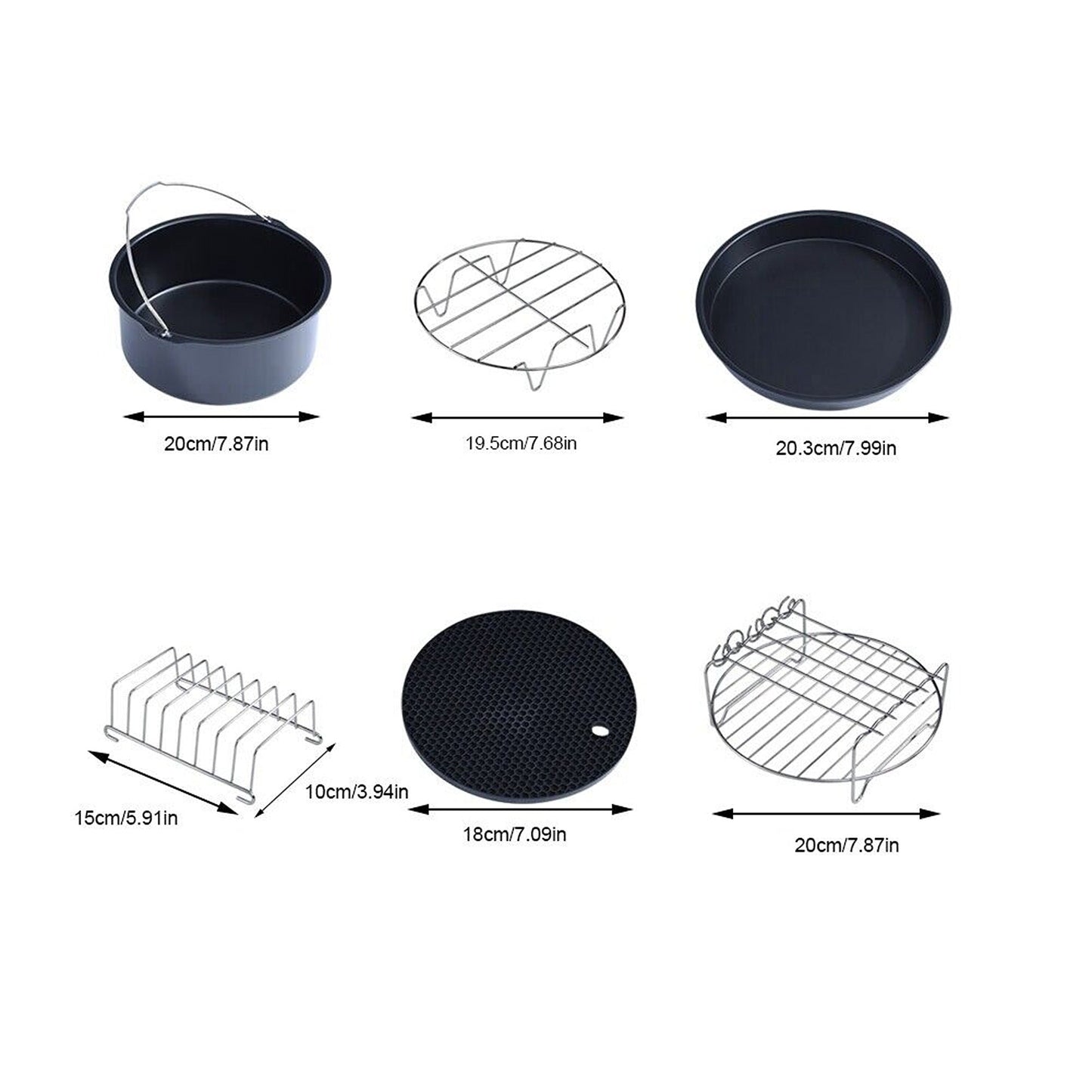 6-in-1 Baking Accessory Set for Air Fryers Baking Pan Rack Cake Pizza