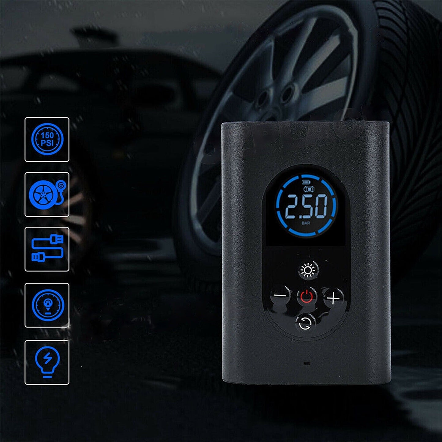 Portable Electric Tire Inflator Cordless Car Tyre Air Pump with USB