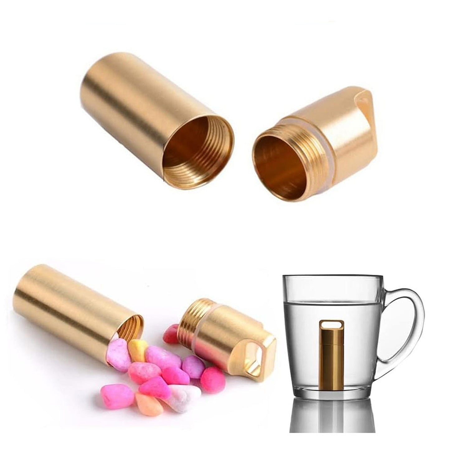 Brass Pill Container with Waterproof Case Keyring Holder
