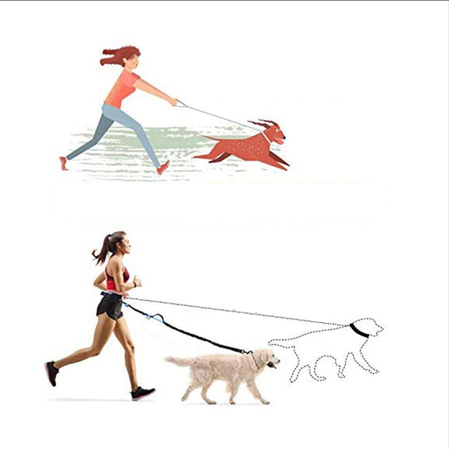 Hands-Free Dog Leash with Adjustable Waist Belt for Jogging