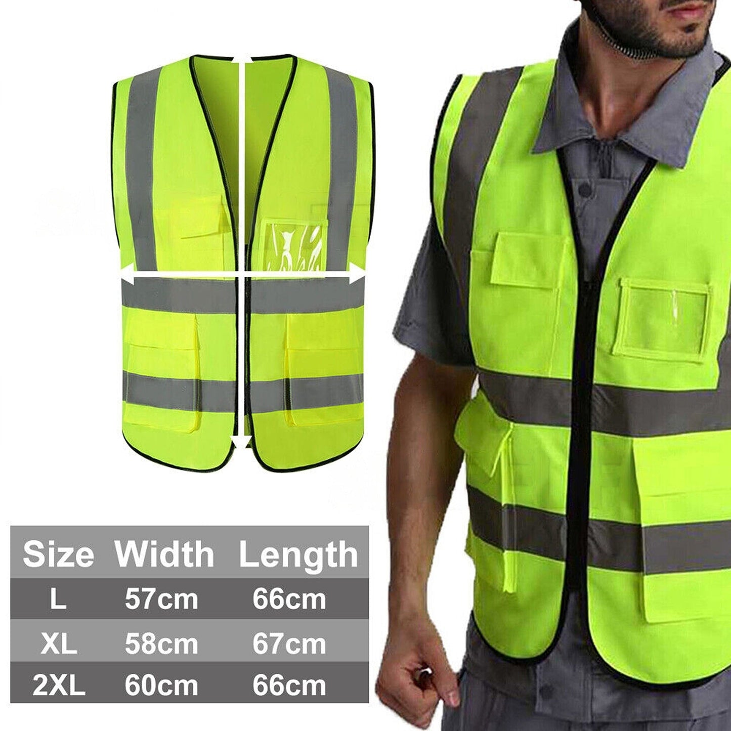 Fluro Green Reflective Safety Vest Night Time Work Essential