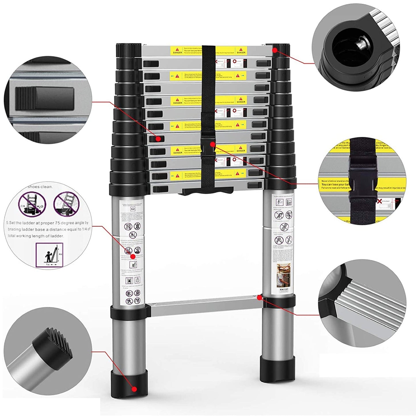 3.8m Retractable Telescopic Ladder with Safe Lock Free Carry Bag Included