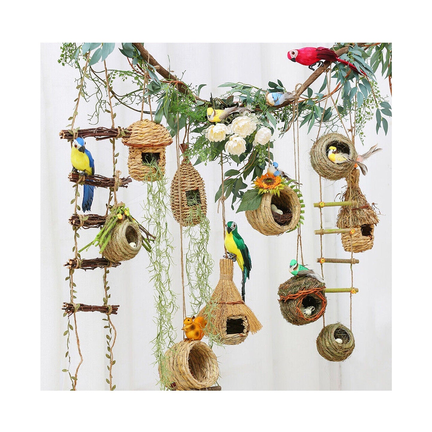5pcs Grass Weave Canary Bird Nest Breeding Bed Box House