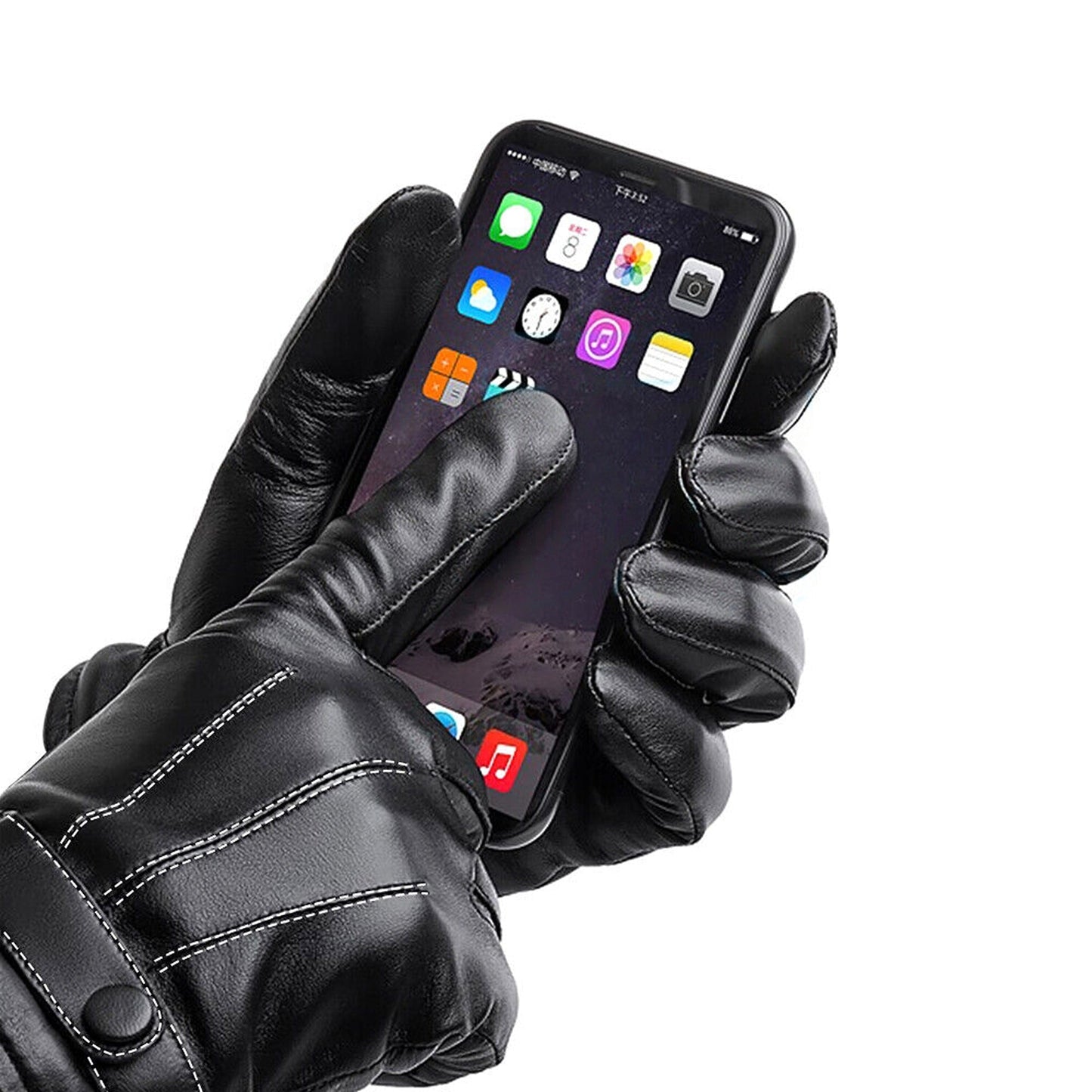 Men Winter Warm PU Leather Touch Screen Black Gloves for Smartphone