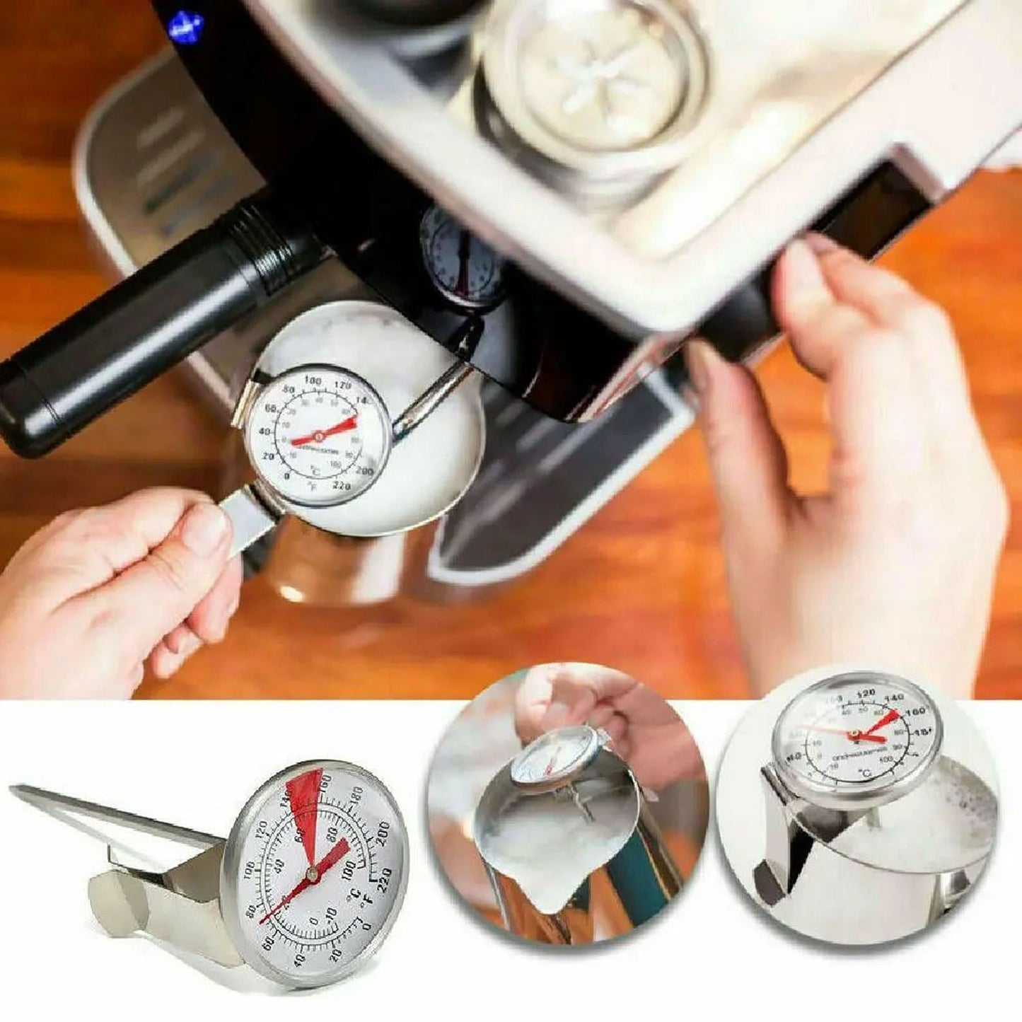 Stainless Steel Milk Coffee Thermometer with Probe and Pan Clip