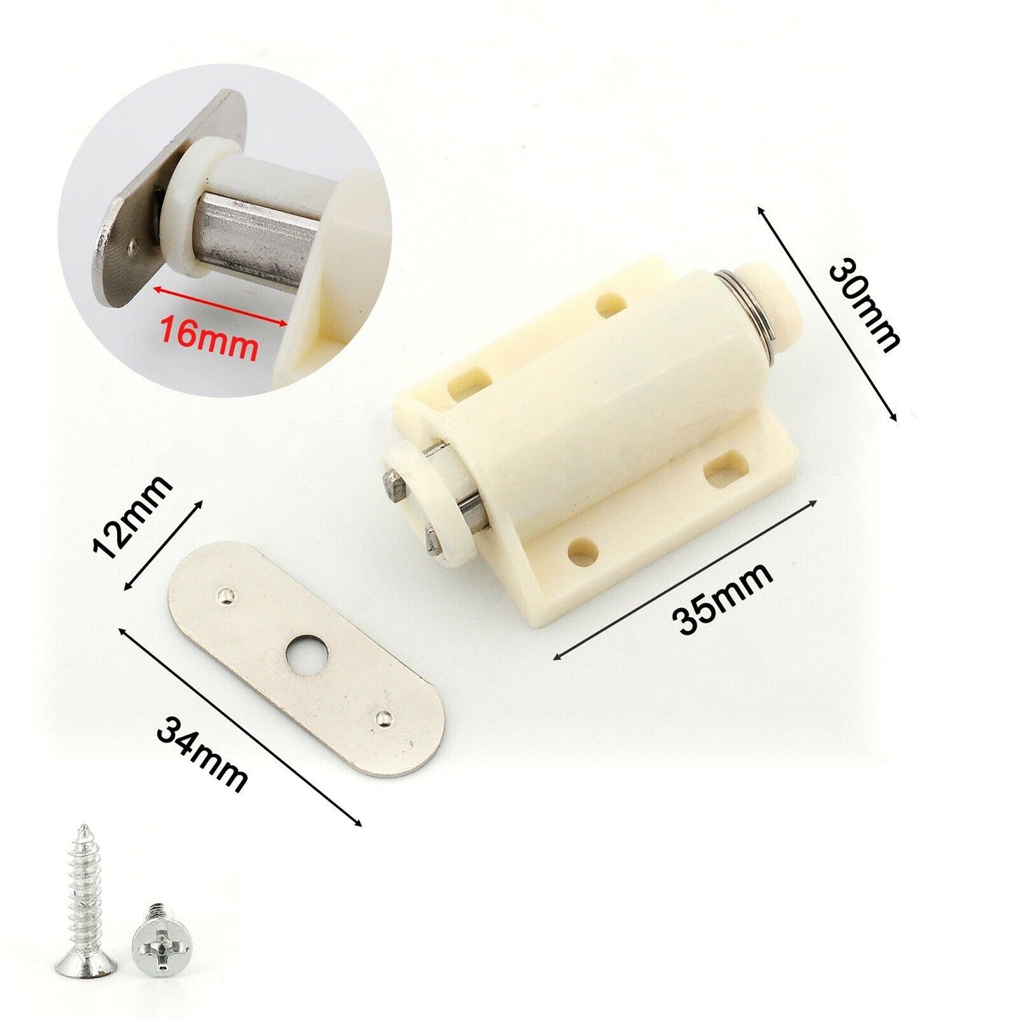 White Magnetic Touch Latch Push To Open Drawer Cabinet Door Catch Lock Set