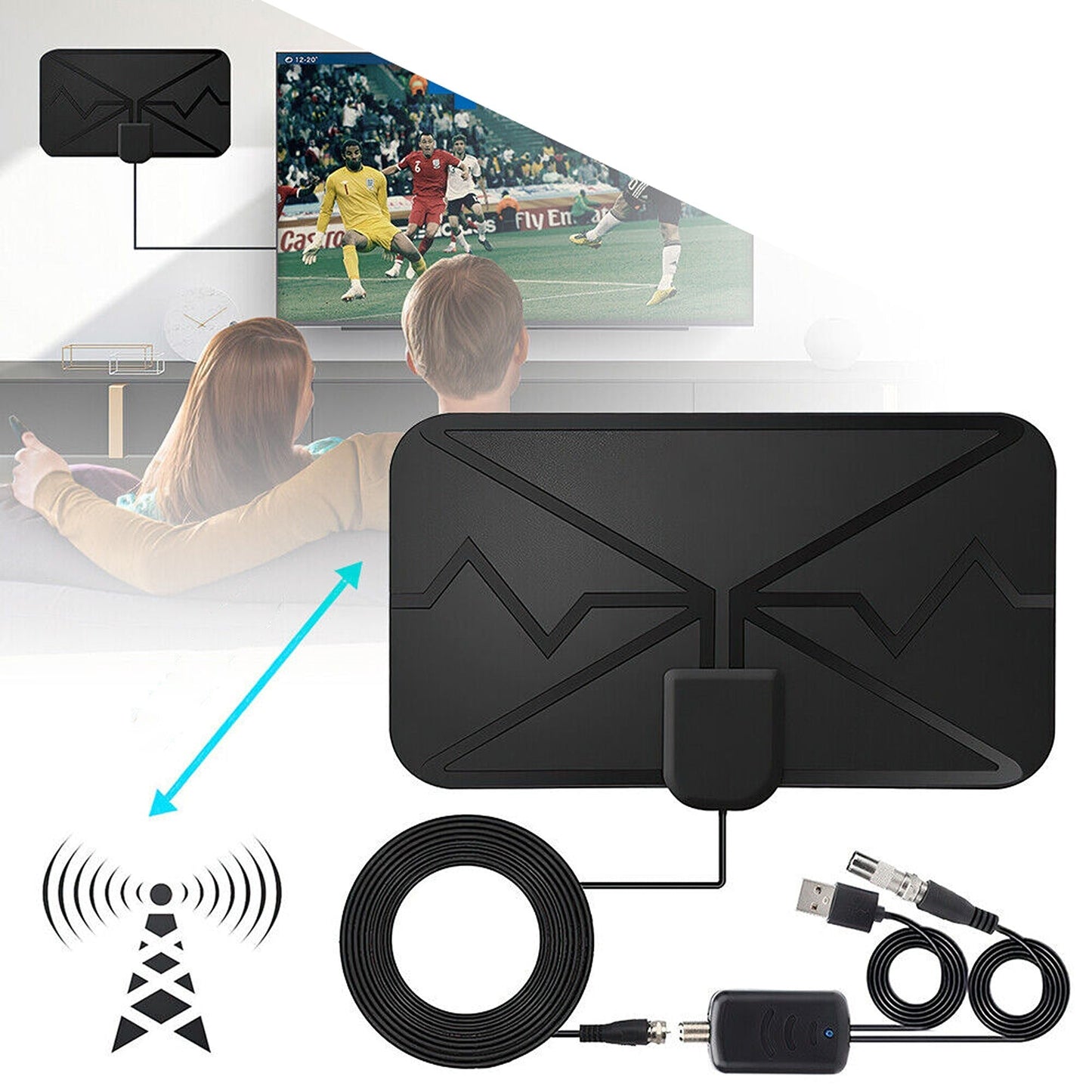 HDTV Indoor Outdoor Digital TV Antenna with 300 Miles Range Signal Booster