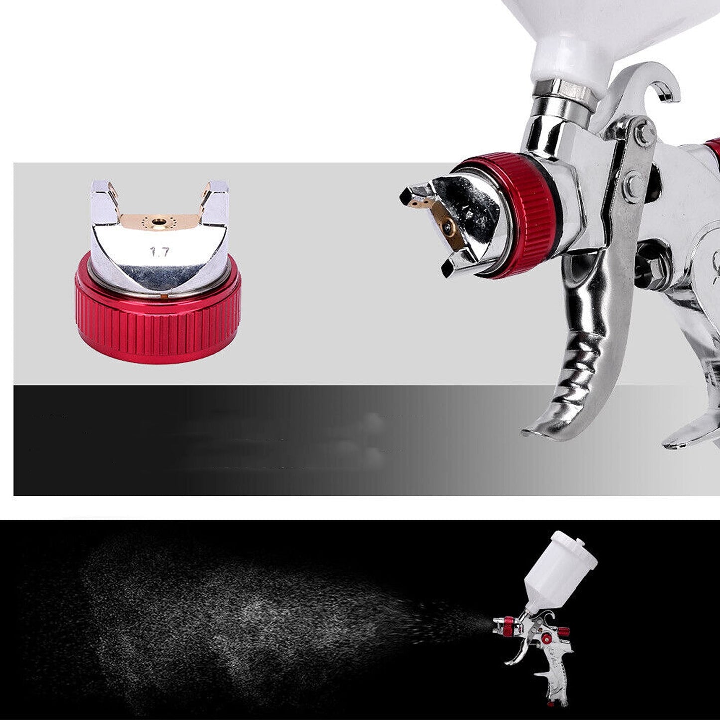 Gravity Feed HVLP Spray Gun with 3 Nozzles for Auto Painting