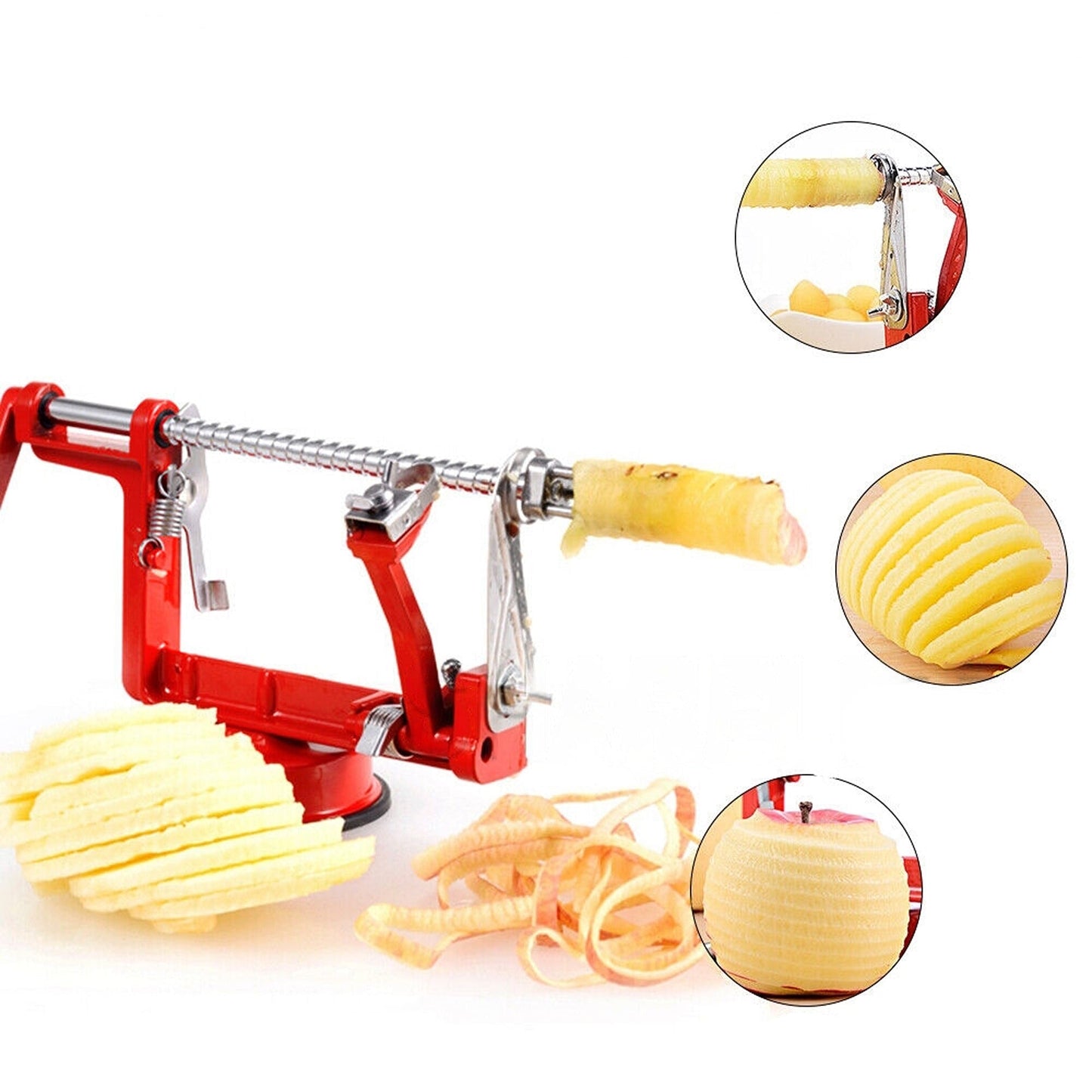 Efficient Apple Slicer and Corer Red Kitchen Peeler 3-in-1