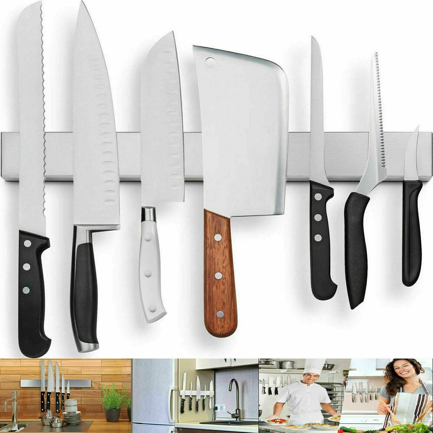 Magnetic Knife Strip Storage Self-Adhesive Holder for Kitchen Utensils