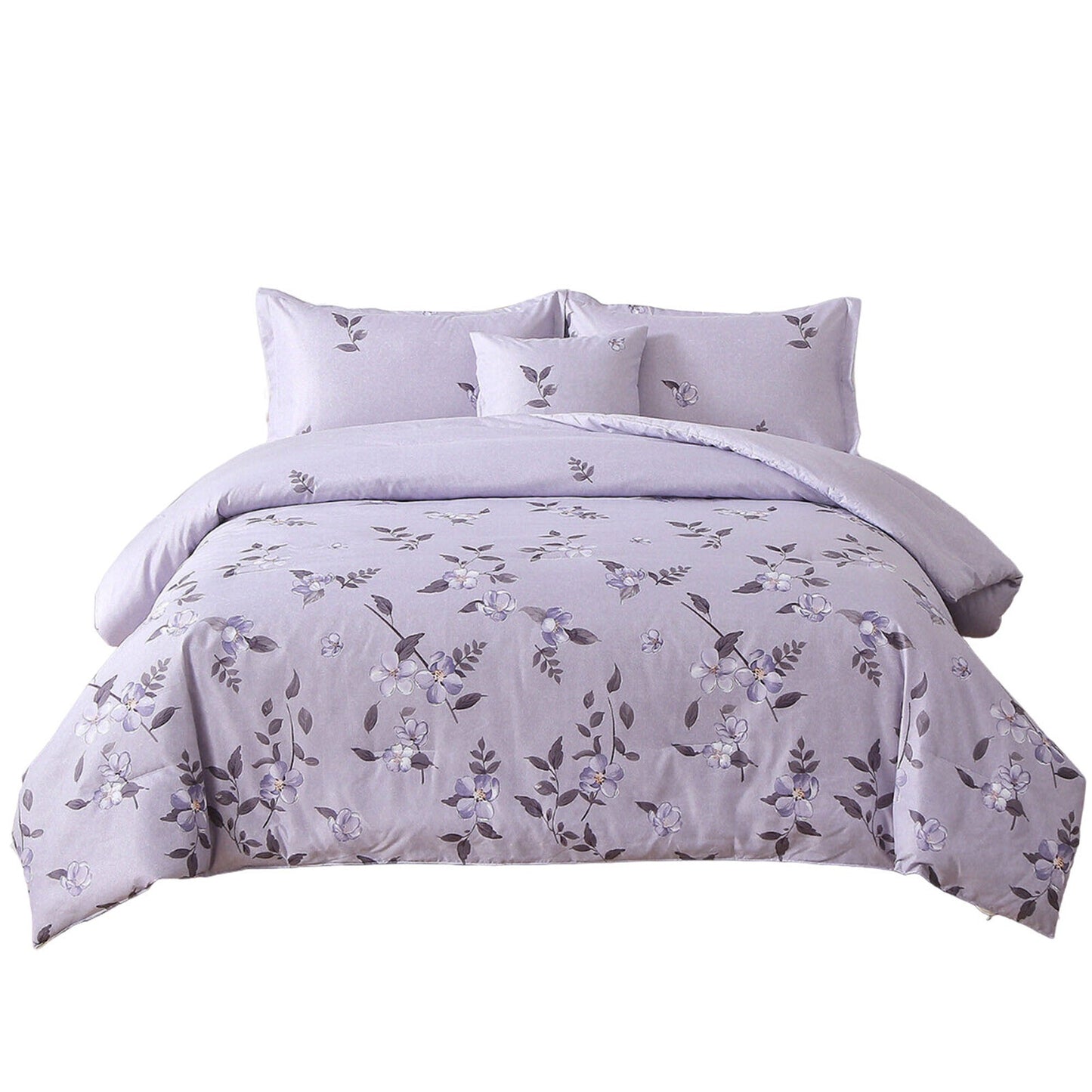 Leaves Pattern Purple Soft Quilt Duvet Cover Set for Queen King Bed