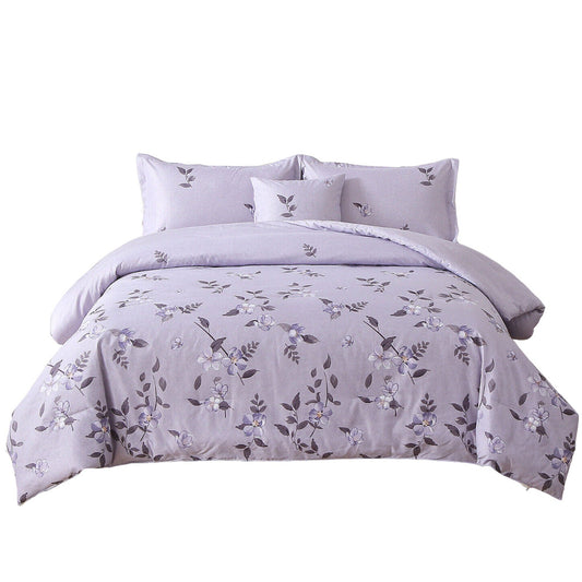 Leaves Pattern Purple Soft Quilt Duvet Cover Set for Queen King Bed