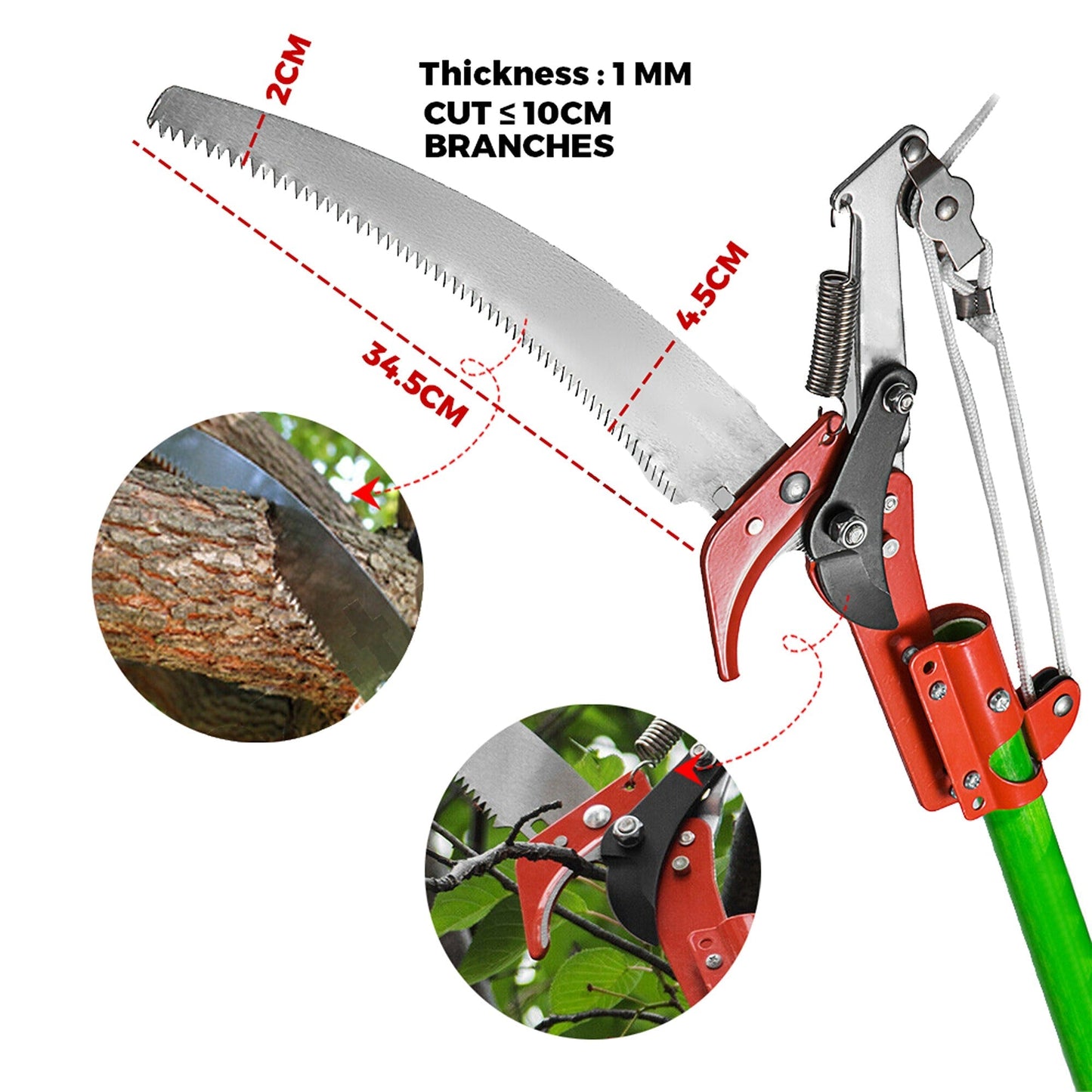 8m Extendable Tree Pruning Saw with Pole and Portable Storage Bag