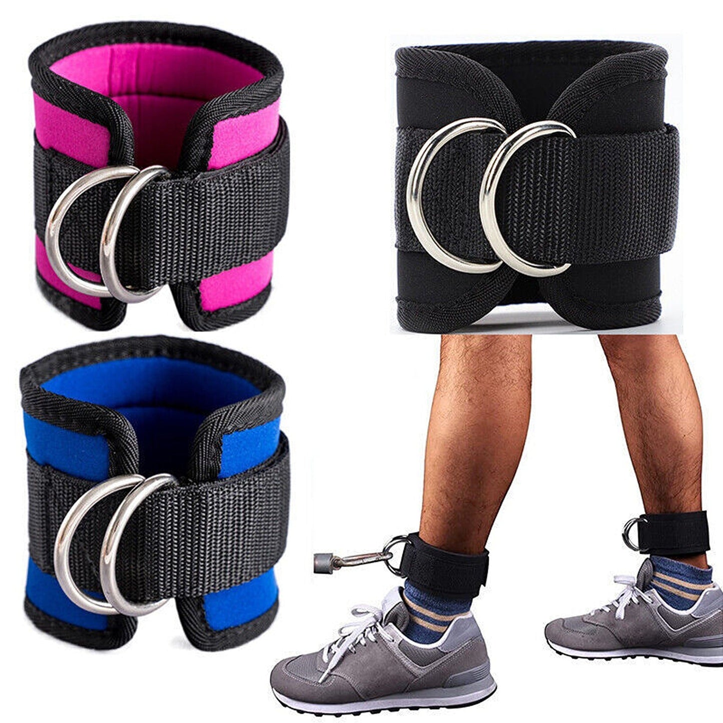 2pcs Gym Leg Strap with D-Ring for Cable Kickbacks