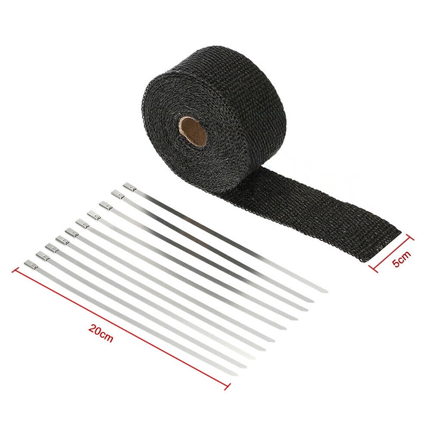 2000F Heat Resistant Black Exhaust Wrap with 10 Stainless Steel Ties