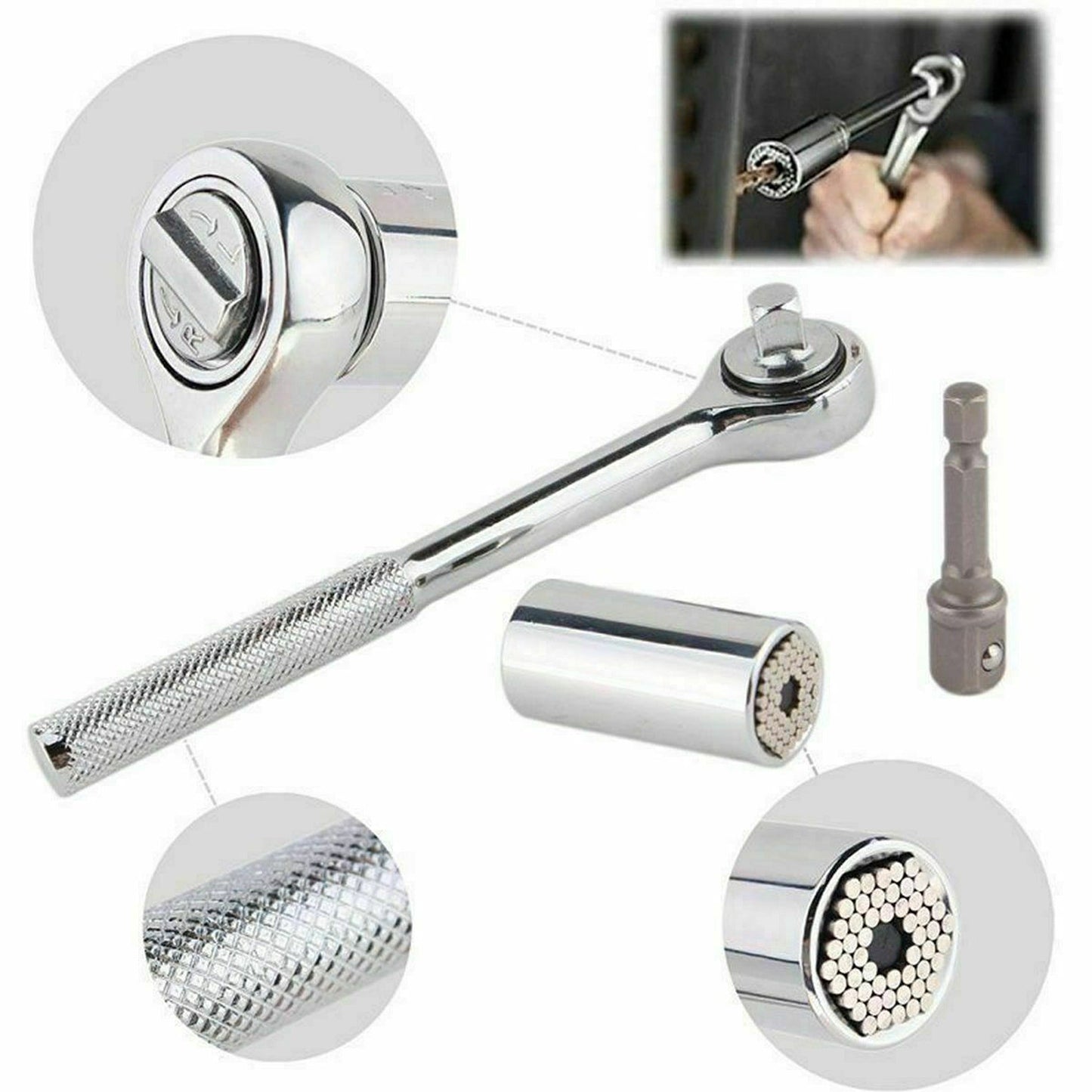 Magic Universal Socket Wrench with Gator Grip and Power Drill Adapter
