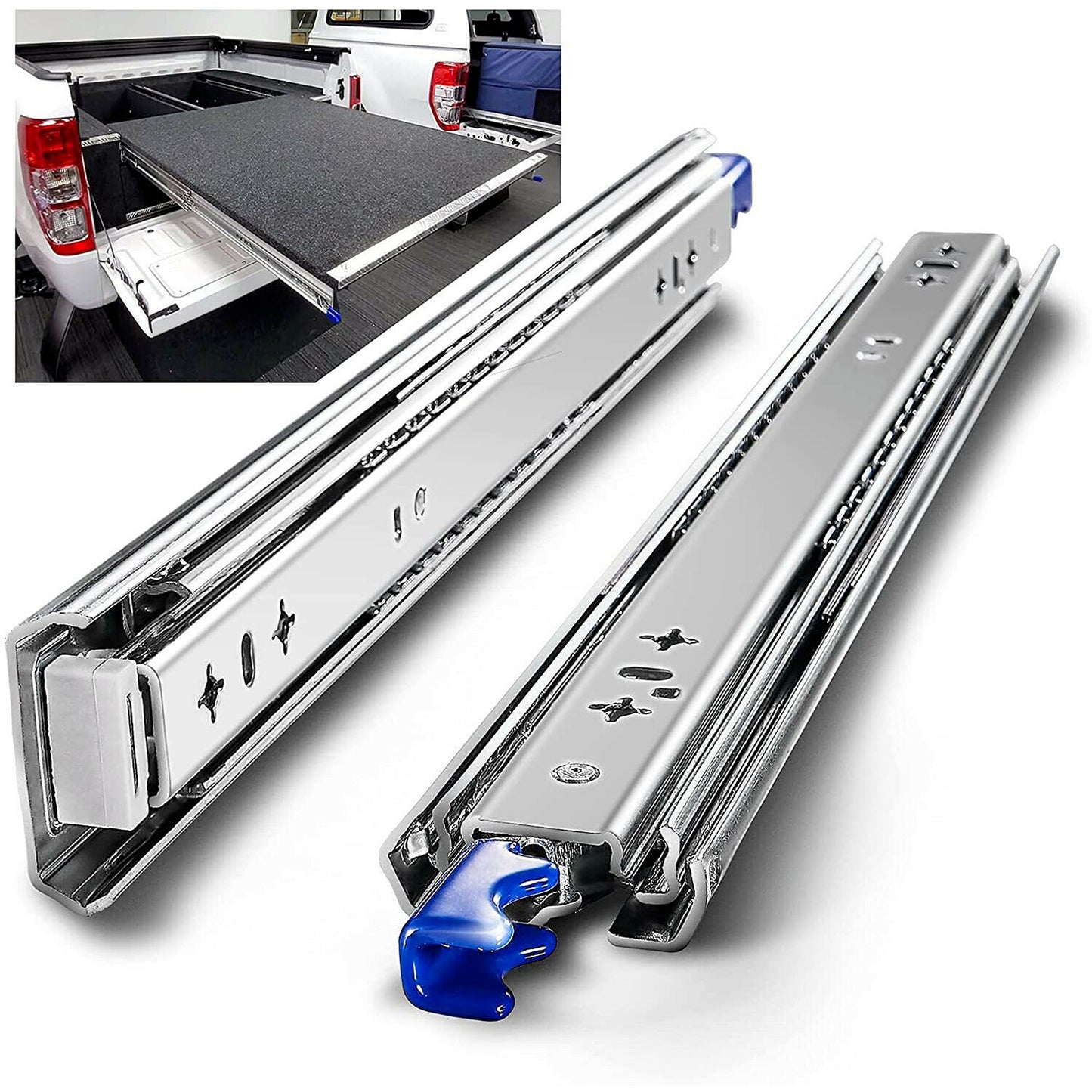 2pcs Heavy Duty 125KG Locking Drawer Slides for Trailers - Extendable 500-2000mm