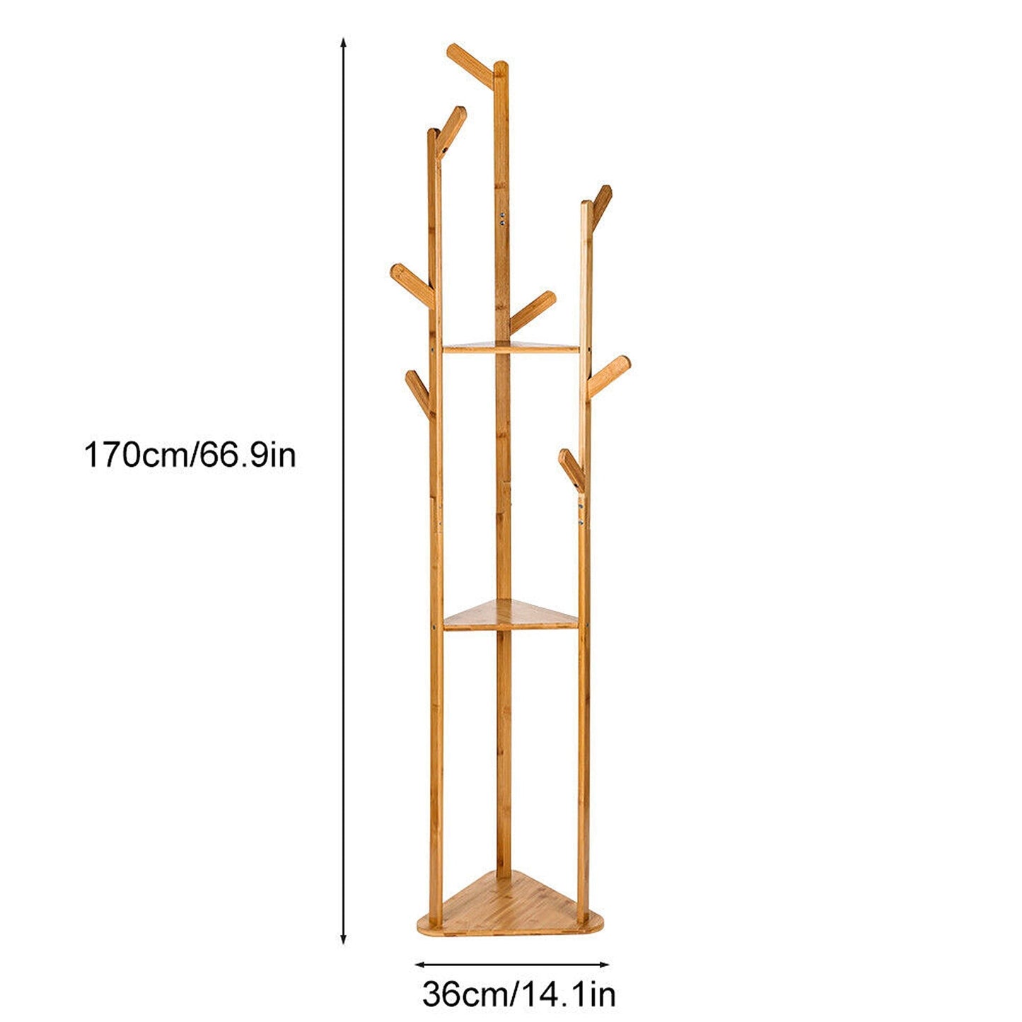 Wooden Coat Rack with 3 Tiers and 9 Hooks