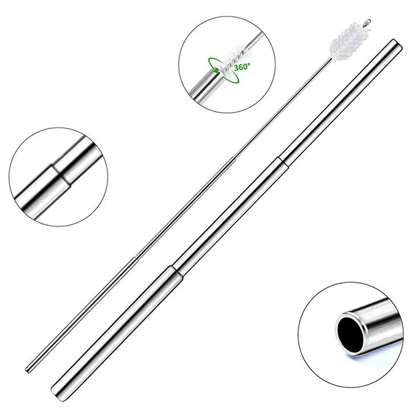 Stainless Steel Foldable Drinking Straw Metal Reusable with Cleaning Brush Keyring