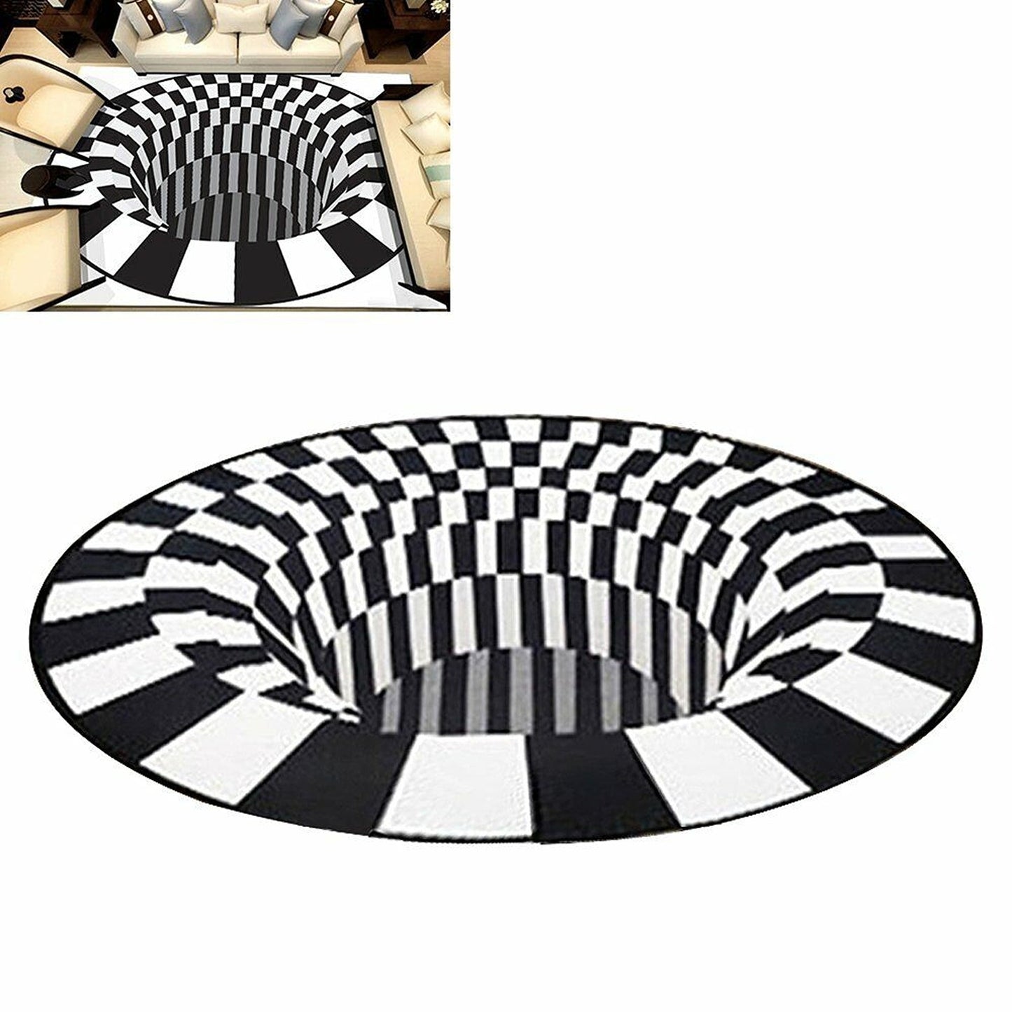 Vortex Illusion Rug 3D Printed Circular Floor Mat for Living Room
