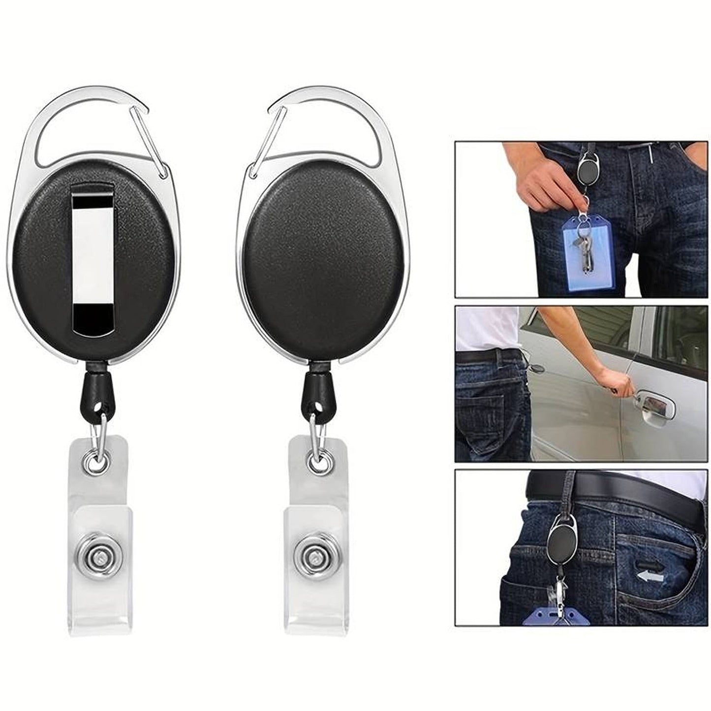 2pcs Dual Retractable ID Badge Reel with Belt Clip