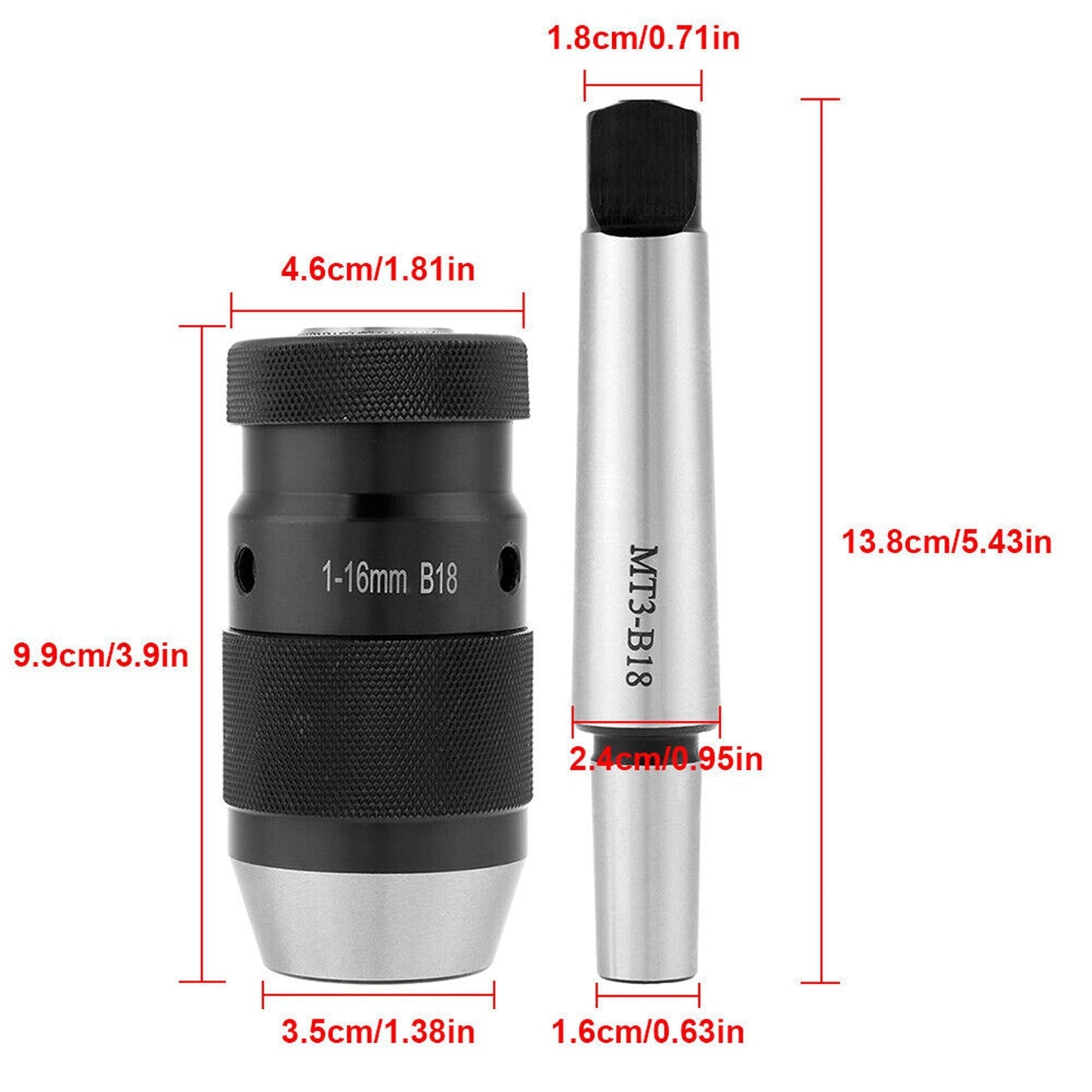 Lathe Drill Chuck with Keyless Self Tightening and MT3-B18 Taper Arbor
