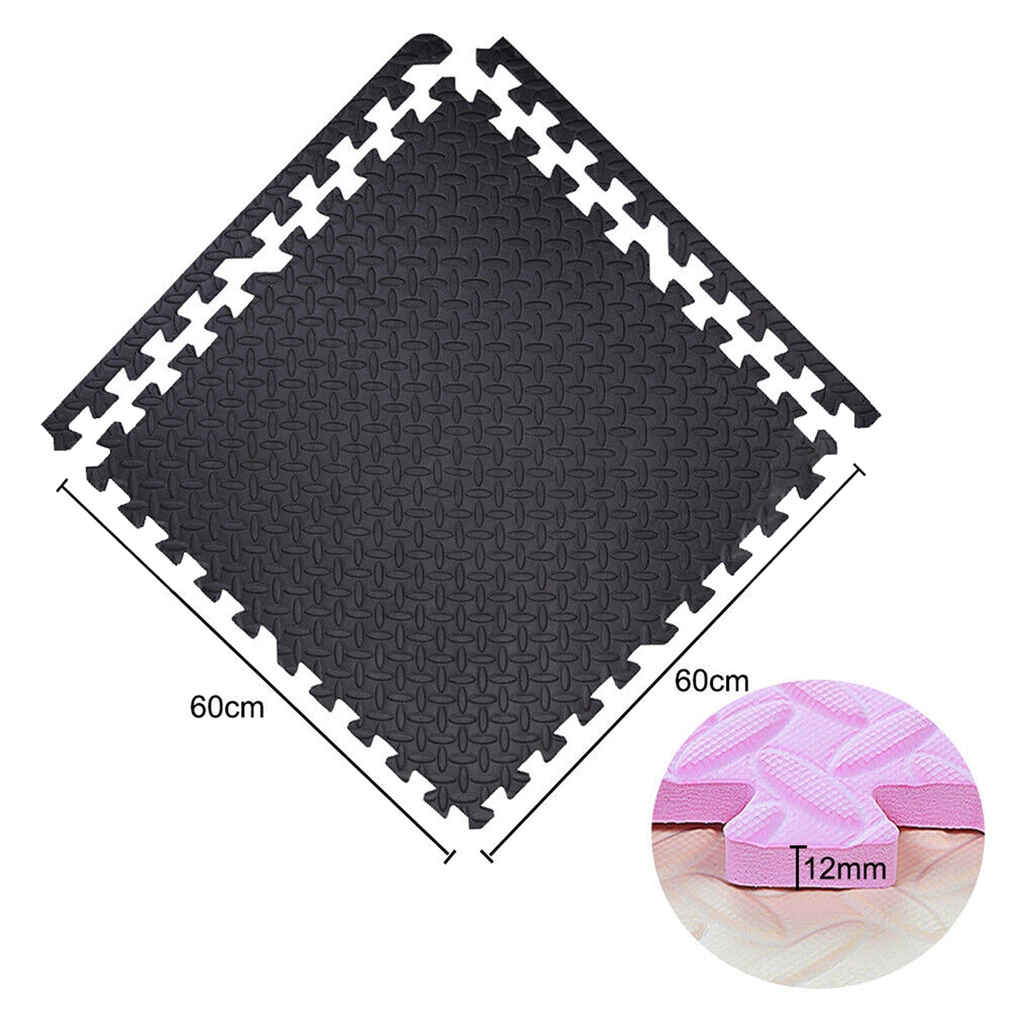 4pcs Heavy Duty Gym Flooring EVA Foam Mat Interlocking Tiles in Black and Grey
