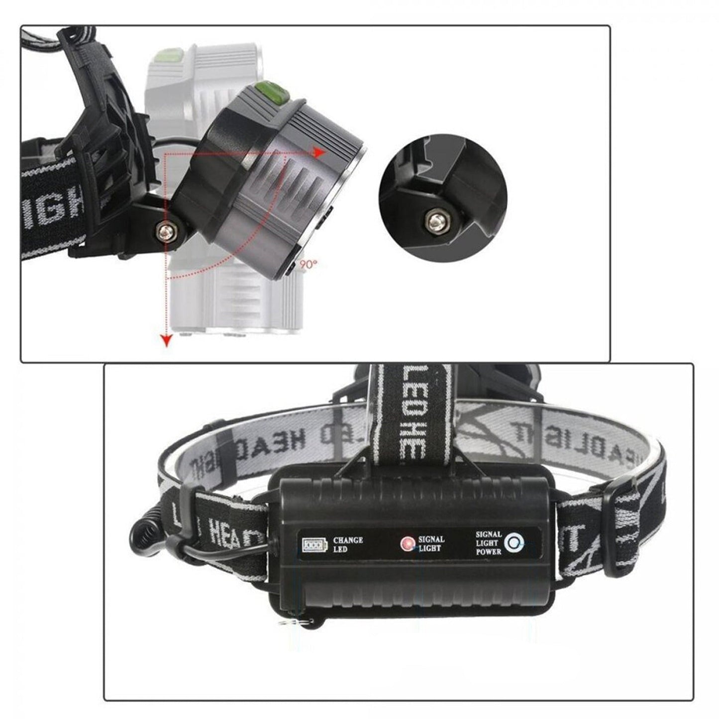Ultra Bright Headlight Torch 5 Modes Rechargeable Flashlight 90000LM