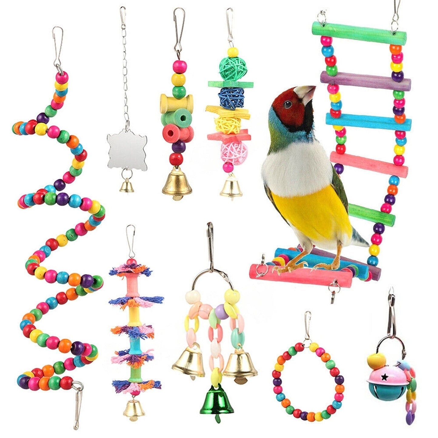 10pcs Parrot Cage Toy Set Swing Chewing Hanging Bell
