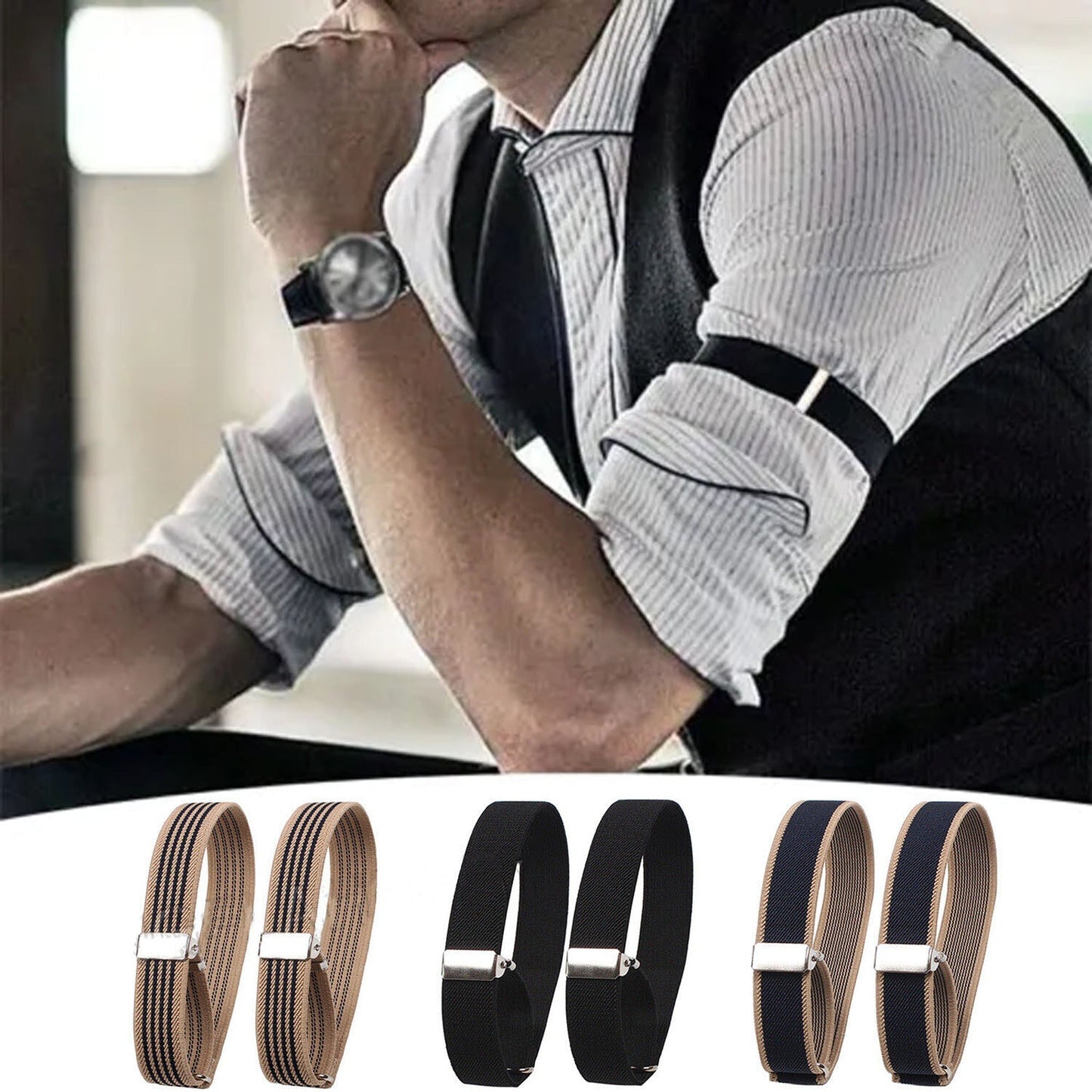 6pcs Fashion Elastic Shirt Sleeve Garters Unisex Anti-Slip Armbands