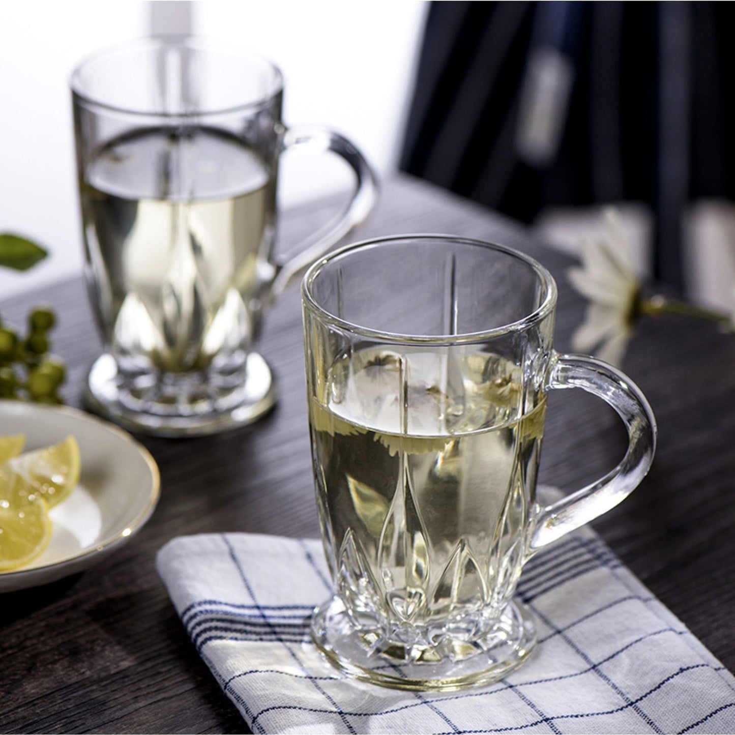 Set of 6 Crystal Glass Mugs with Handles for Hot and Cold Drinks 285ml