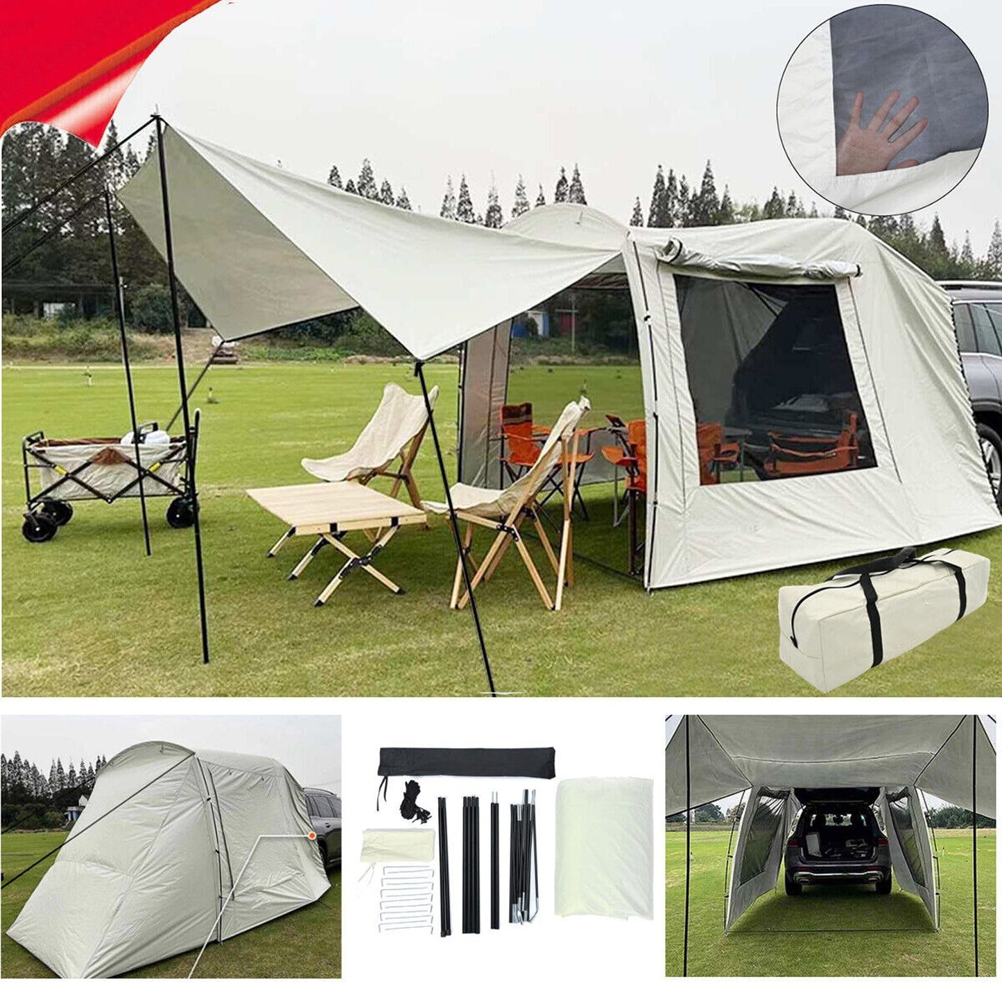 SUV Camping Tent Waterproof Rear Car Trunk Tent for 3-4 People