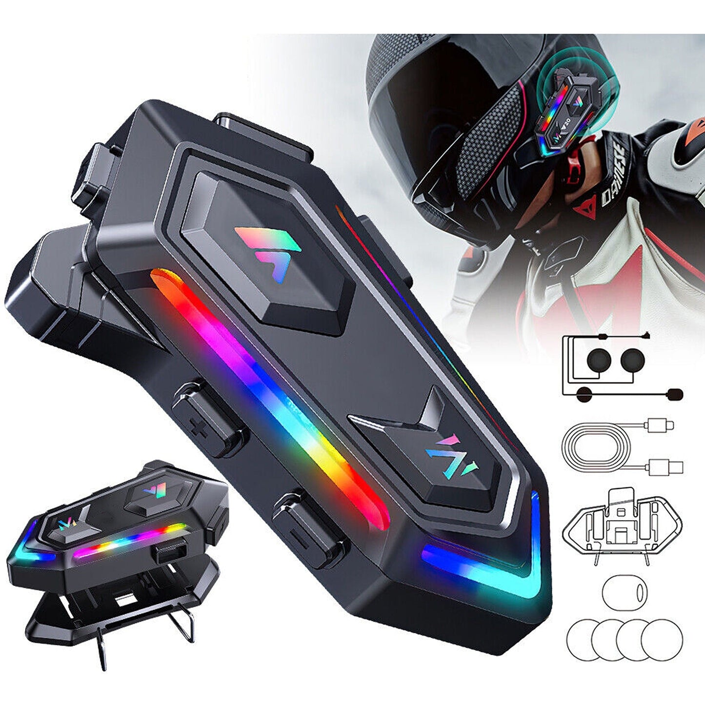Wireless Bluetooth Motorcycle Helmet Headset Hands-Free Headphone Speaker
