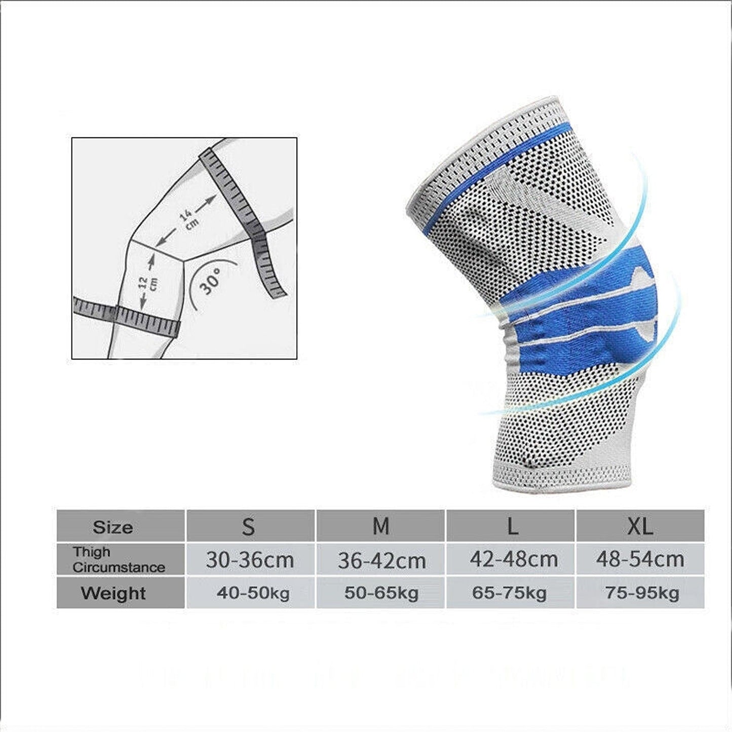 Black Sports Knee Brace Compression Sleeve Silicone Support