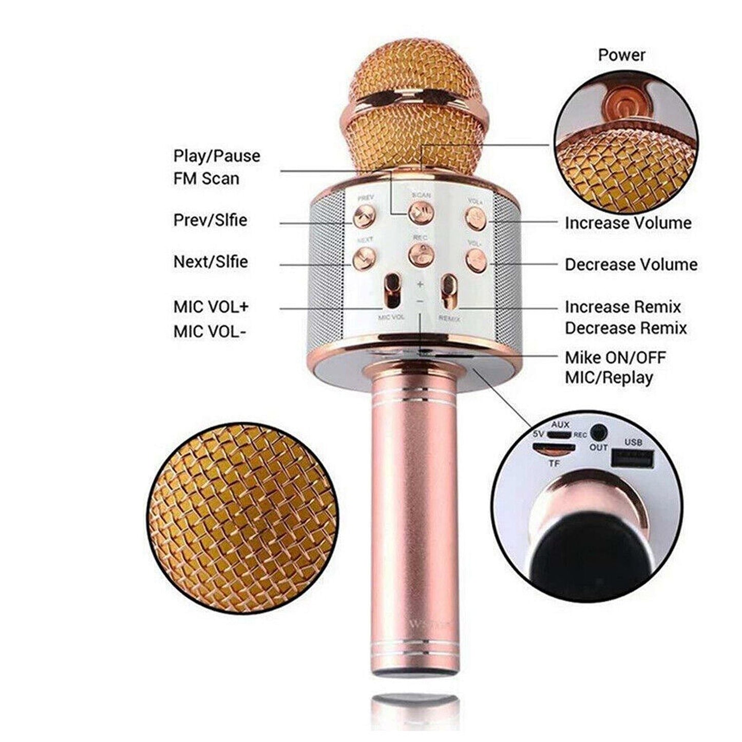 Wireless Bluetooth Handheld Karaoke Microphone with Speaker USB Mic