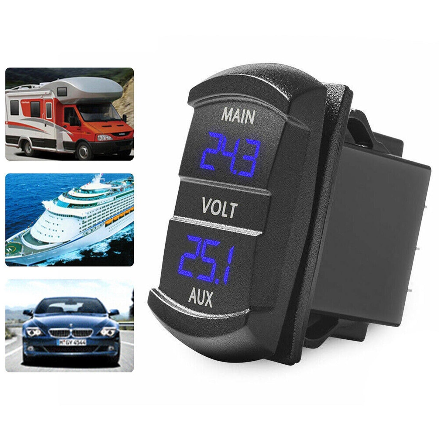 Dual Battery Volt Meter for Marine Vehicles LED Digital Display