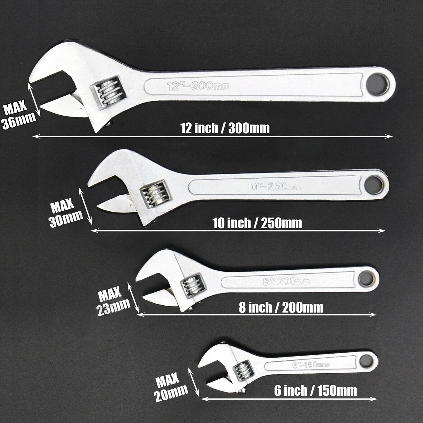 4pcs Wide Open Jaw Forged Steel Adjustable Wrench Shifter