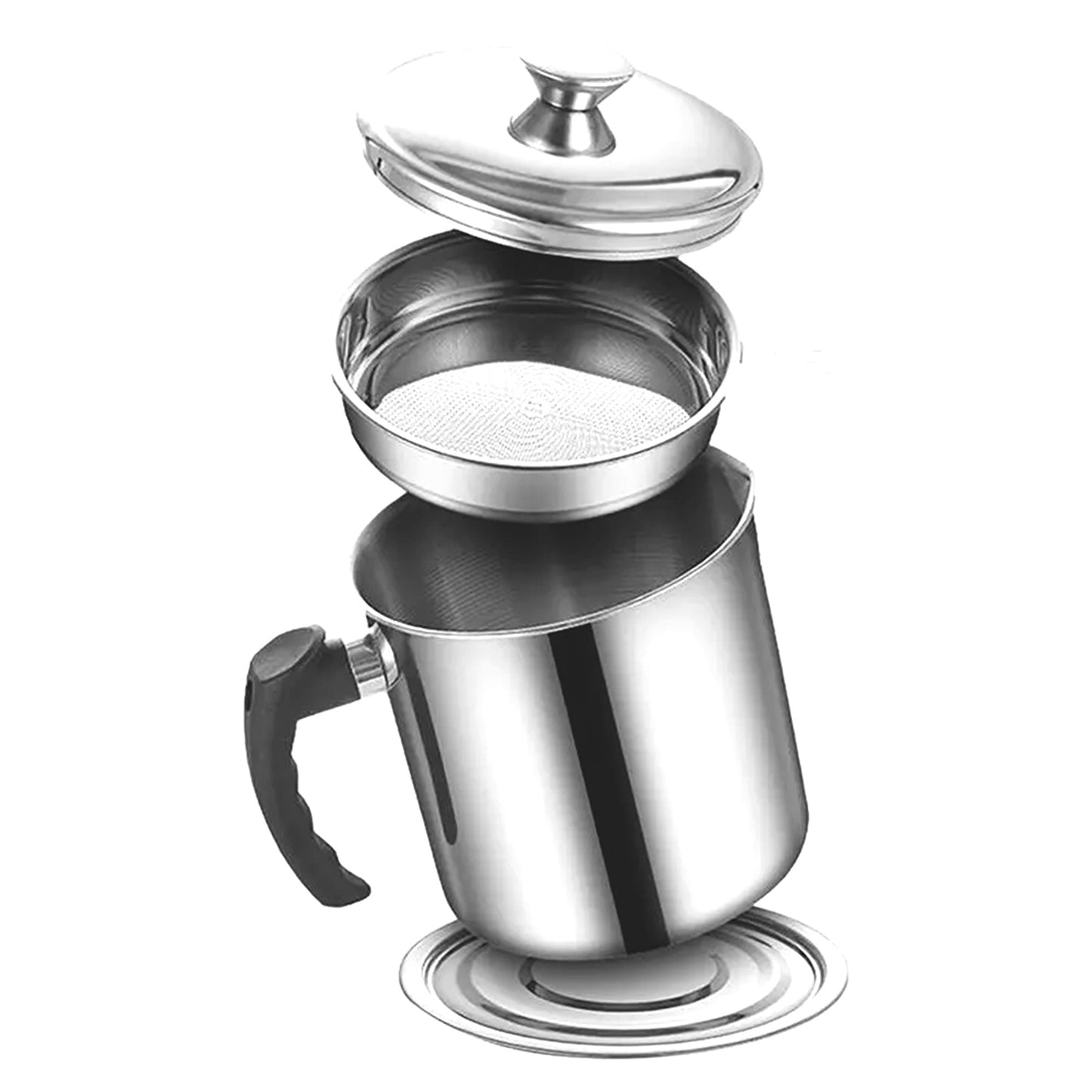 Cooking Grease Oil Strainer Pot Jug Stainless Steel Container Filter Can