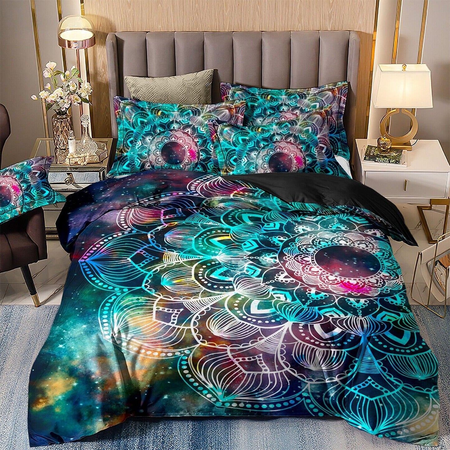 Green Mandala Pattern Bedding Set Soft Quilt Duvet for Queen King Size Bed