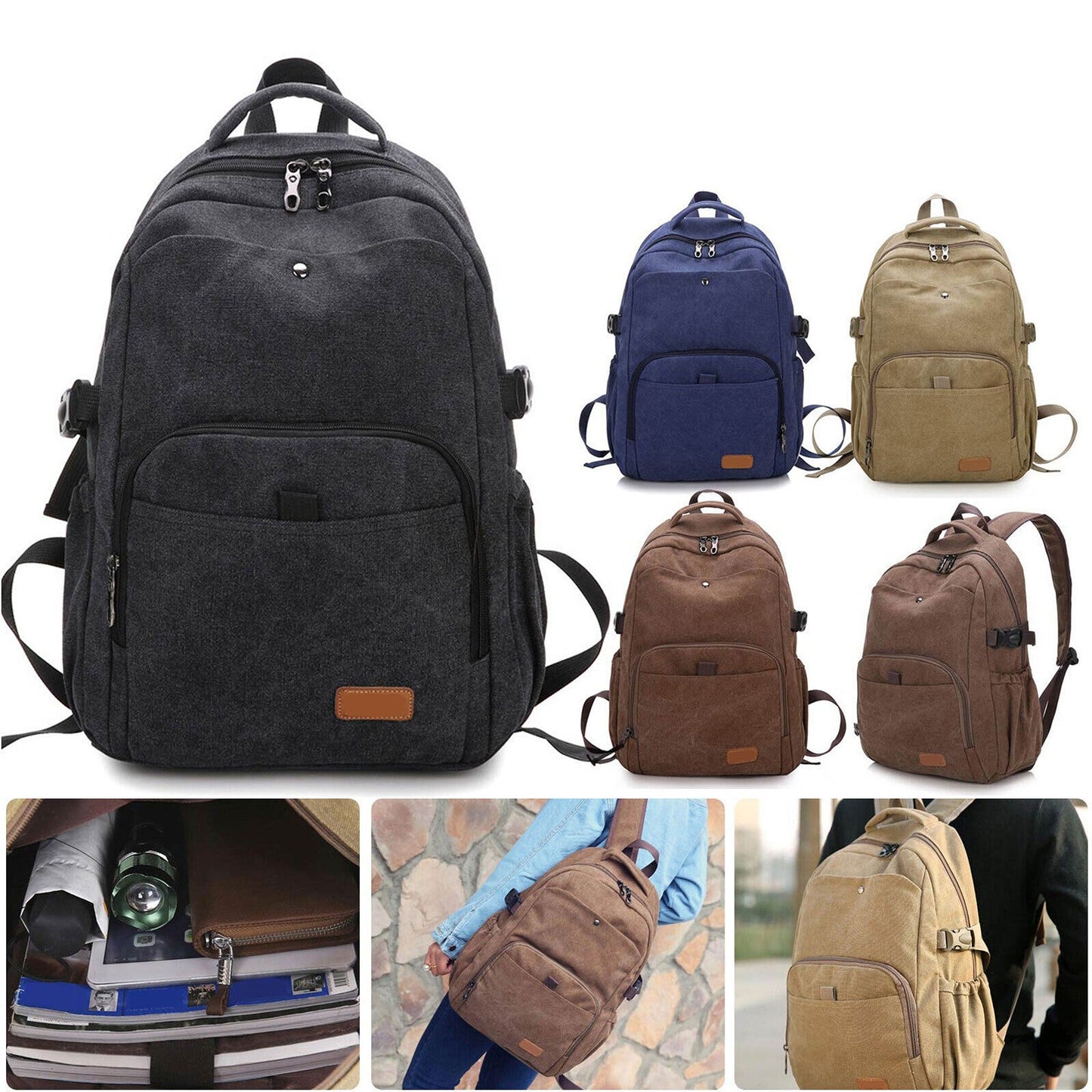 Large Canvas Backpack for Laptops School Travel Bag for Men and Women