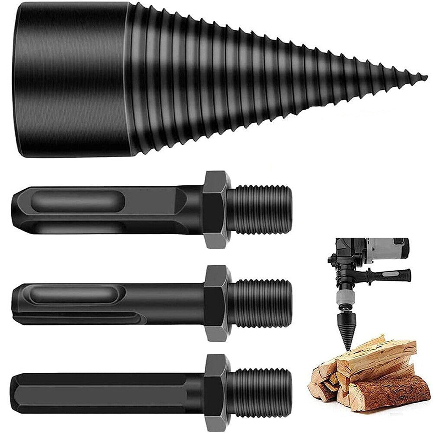 4pcs Speed Twist Firewood Log Splitter Wood Drill Bit Screw Cone Reamer