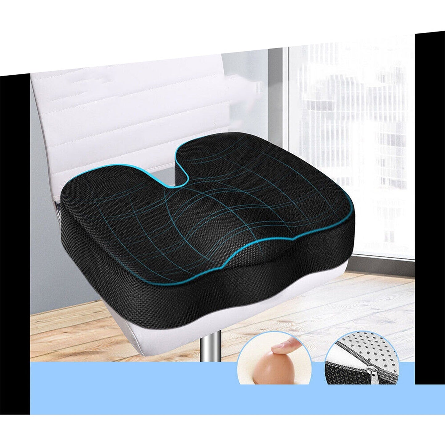 Car Office Seat Cushion Black Mesh Memory Foam Pillow Pad